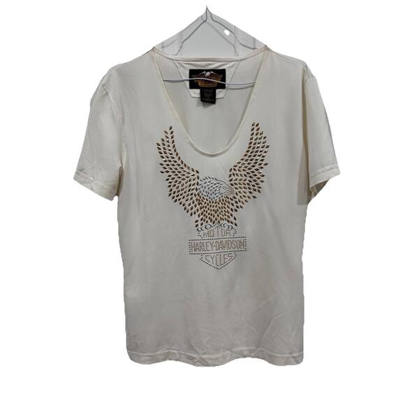 Harley-Davidson Tops - Harley Davidson Women's Medium T Shirt‎ Top White Studded Eagle Logo Made In USA